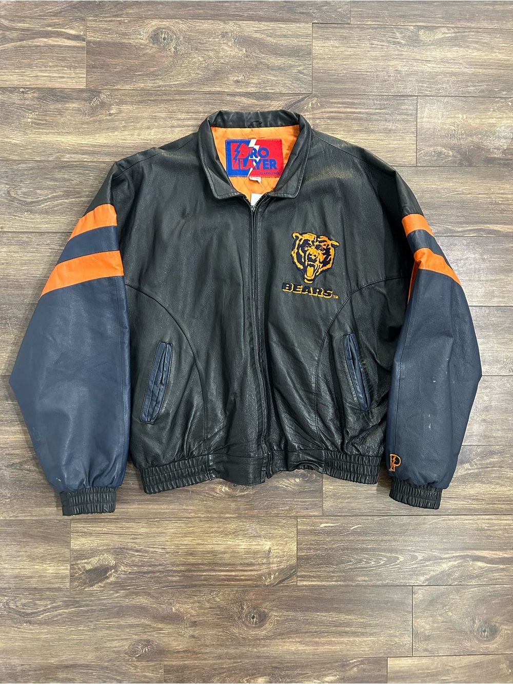 Pro Player Chicago Bears NFL Football Black Leather Bomber Jacket